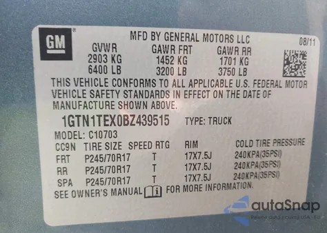 2011 GMC Sierra 1500 Work Truck from USA, damaged, VIN 1GTN1TEX0BZ439515